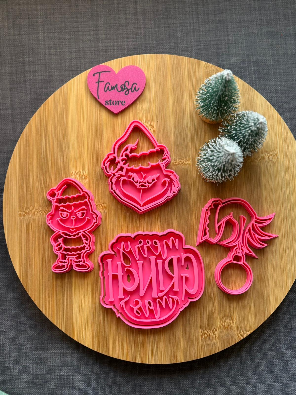 Pack de 4 Cortadores de Galletas – El Grinch (8 cm aprox.)